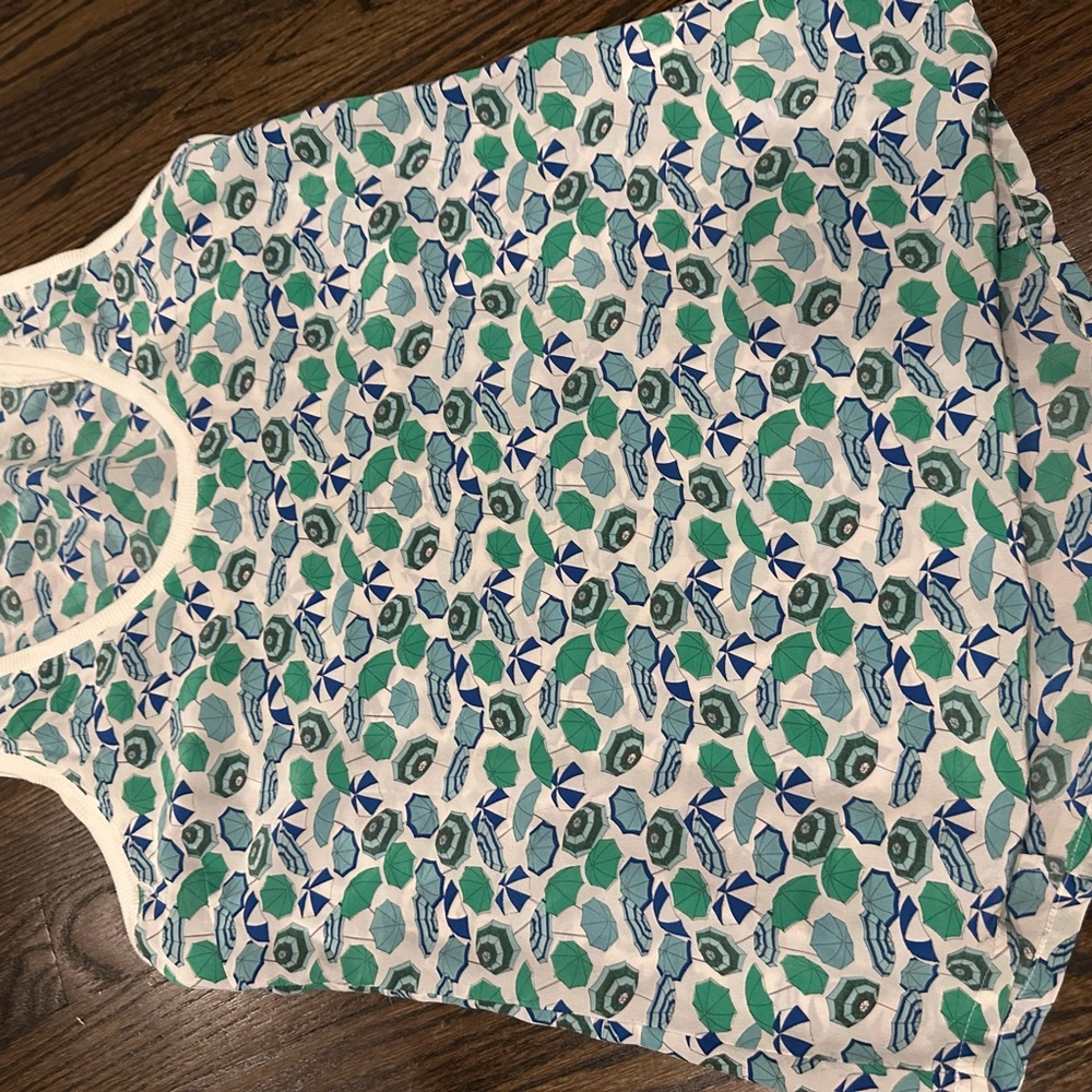 Joie Blue and Green Umbrella Print Tank Top - 100% silk